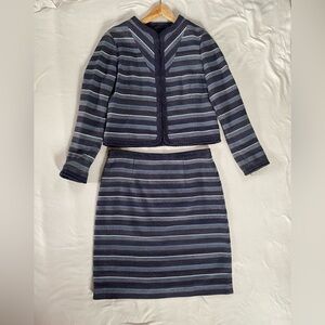 Brooks Brothers Navy and White Leather Striped 2 piece Skirt Set